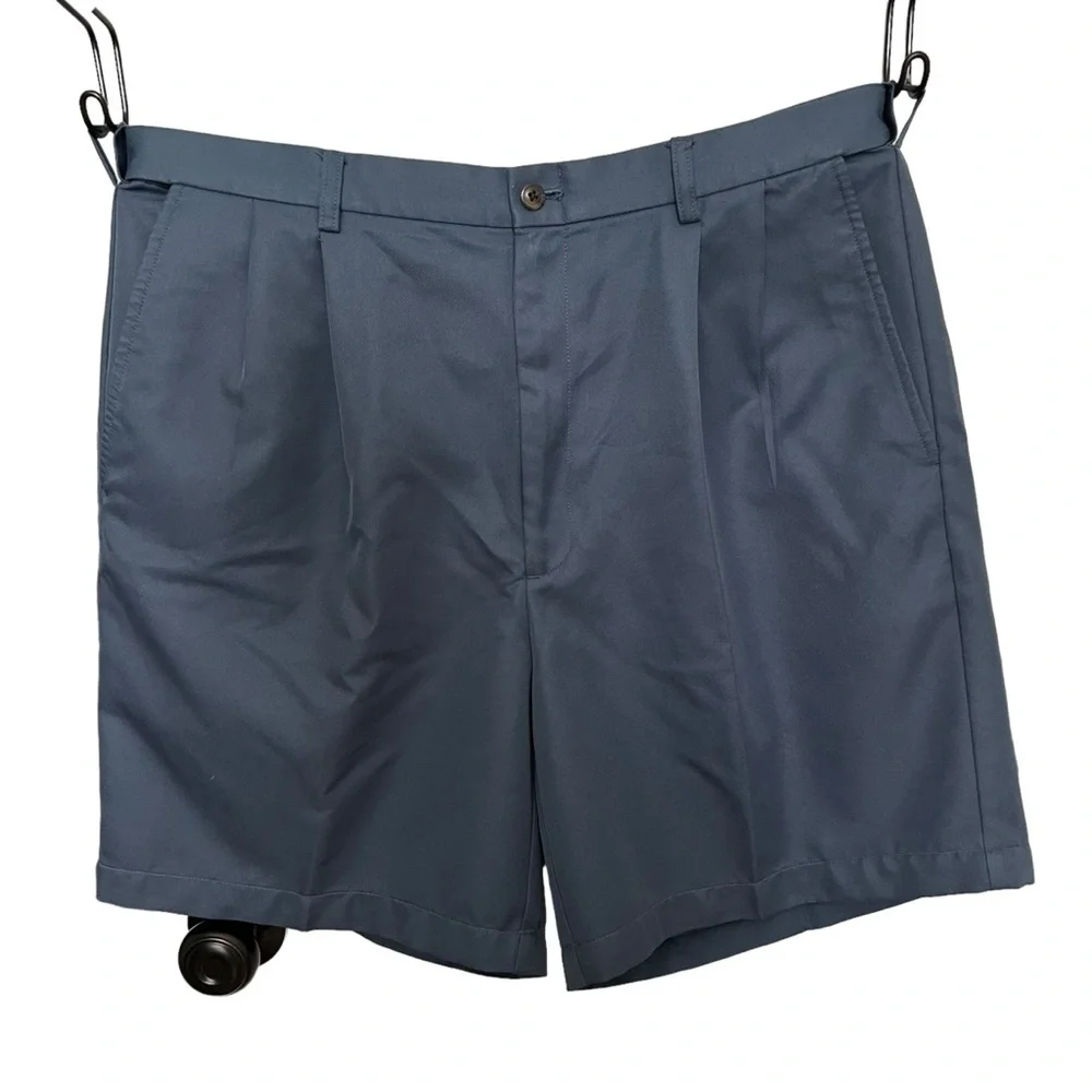 Haggar Men's Pleated Front‎ Chino Shorts Slash Pockets Preppy Teal Size 38